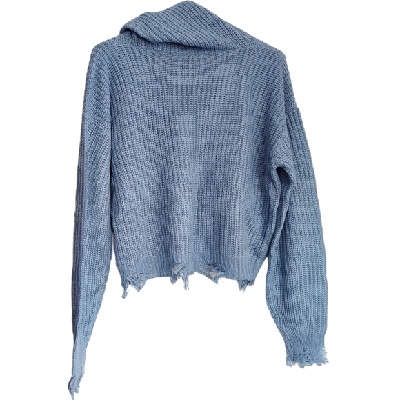 NWT Light Blue Distressed Hooded Sweater - Picture 5 of 9